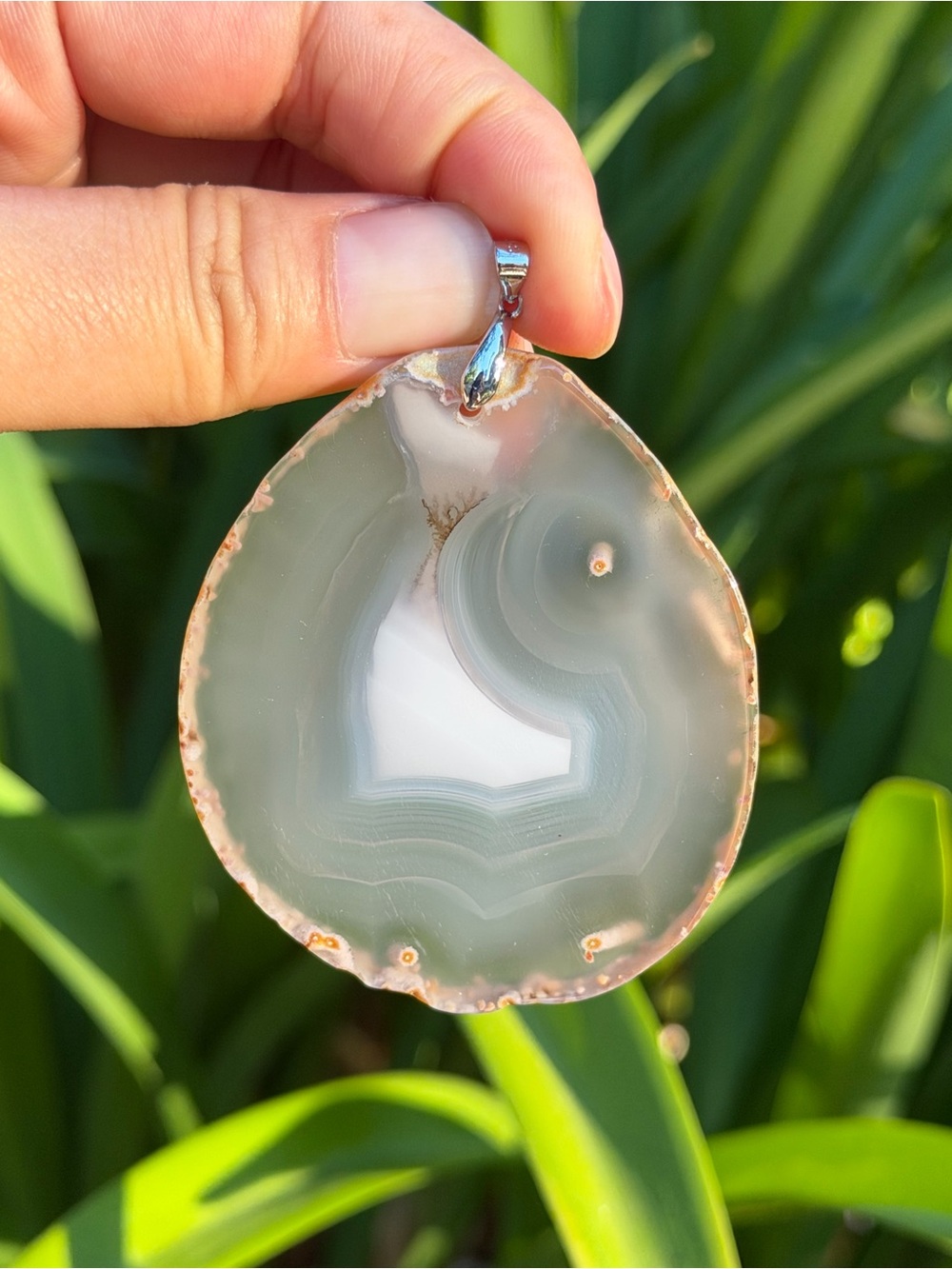 Sterling silver 925 stamped unique translucent dendritic‎ agate pendant 1960